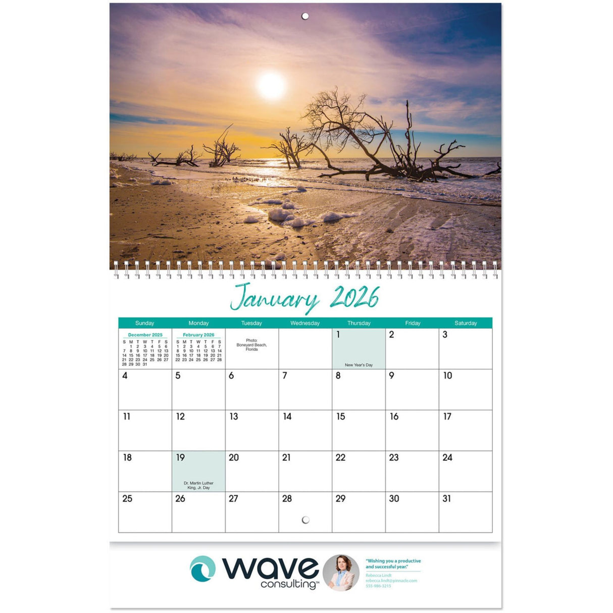 Full Colour Beaches Spiral Wall Calendar