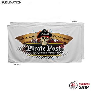 24 Hr Express Ship - Absorbent Microfiber Dri-Lite Terry White Beach Towel, 30x60, Sublimated