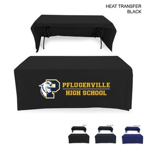 Polycotton Twill Table Throw for 6' Table, Drape style, 3 sided, Open Back, Heat Transfer Logo
