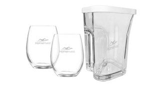 ~ Veranda & Calypso Set, 1 jug, 2 stemless wine glasses in a Shadow Gift box