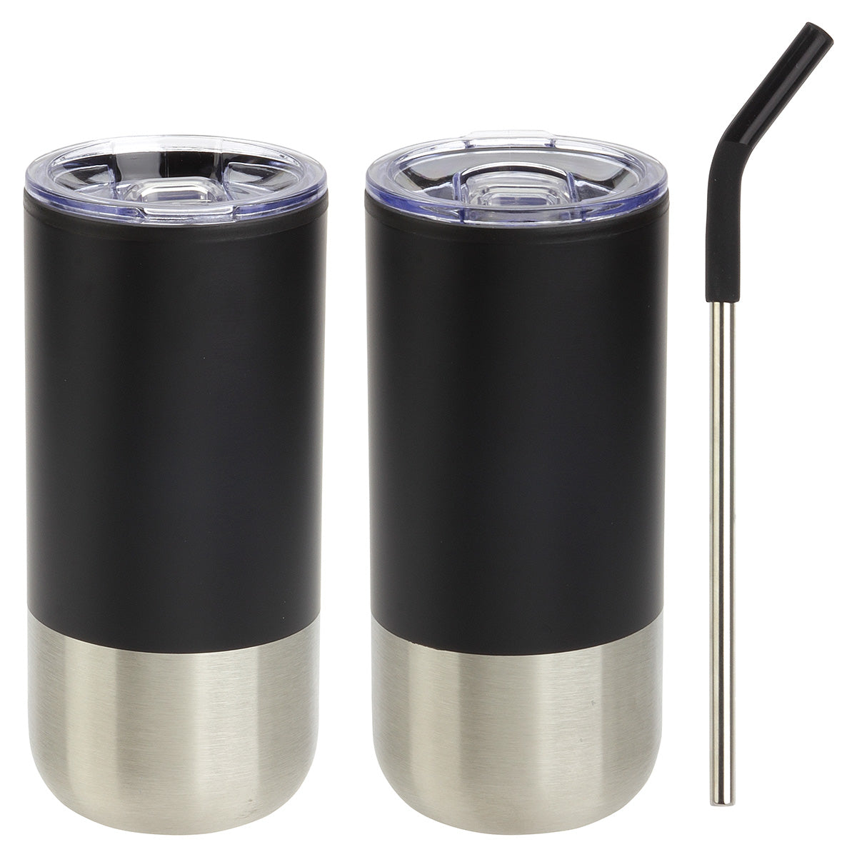 000745 Oxford 16 oz Stainless Steel/Polypropylene Tumbler with Straw