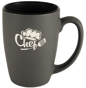 Houston 16oz matte grey/black ceramic mug in Ripple gift box- Etched