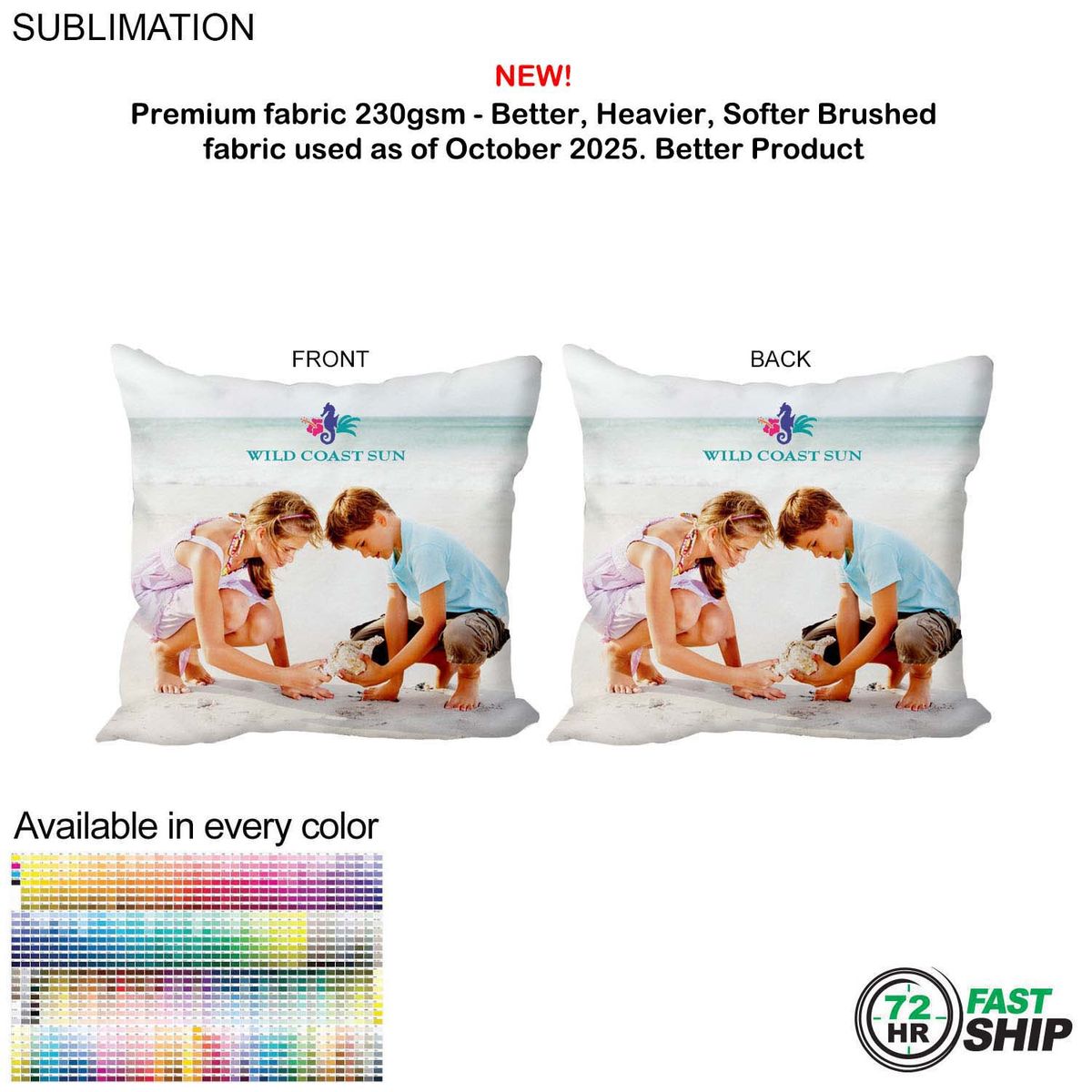 72 Hr Fast Ship-Sublimated XXL Throw Cushion, Invisible Zipper Closure, Removable Insert (20"x20")