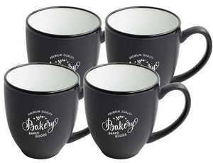 ~ Bistro 16oz 2tone black/white mug S/4 in Raven gift box