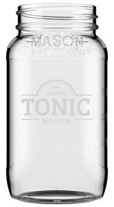 Mason jar 24oz square shape, embossed glass - Etched