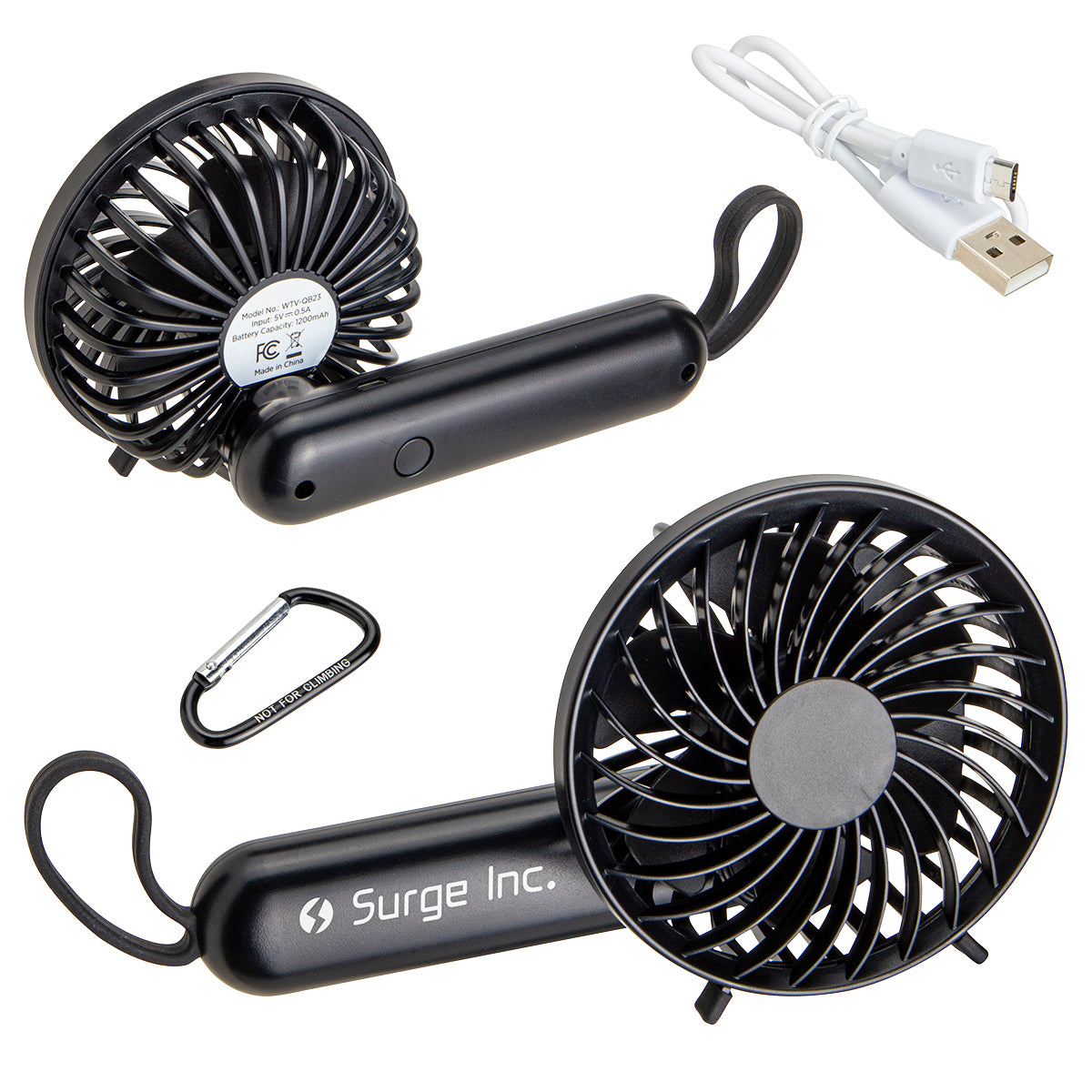 000603 Quiet Breeze Rechargeable Hand Fan with Carabiner