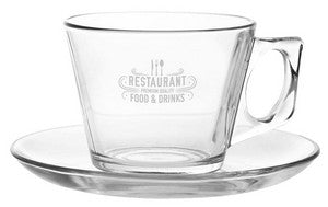 Vela Cappuccino Set 6.4oz sq handled mug and saucer clear glass