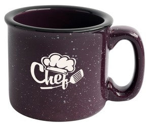 Santa Fe 15oz speckled/plum mug with black rim - Etched