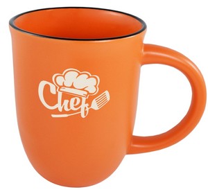 Salem 14oz orange matte ceramic mug with black trim - Etched