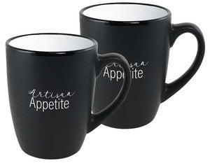 ~Cottager 12oz matte black mug with white interior S/2 in Mystique gift box