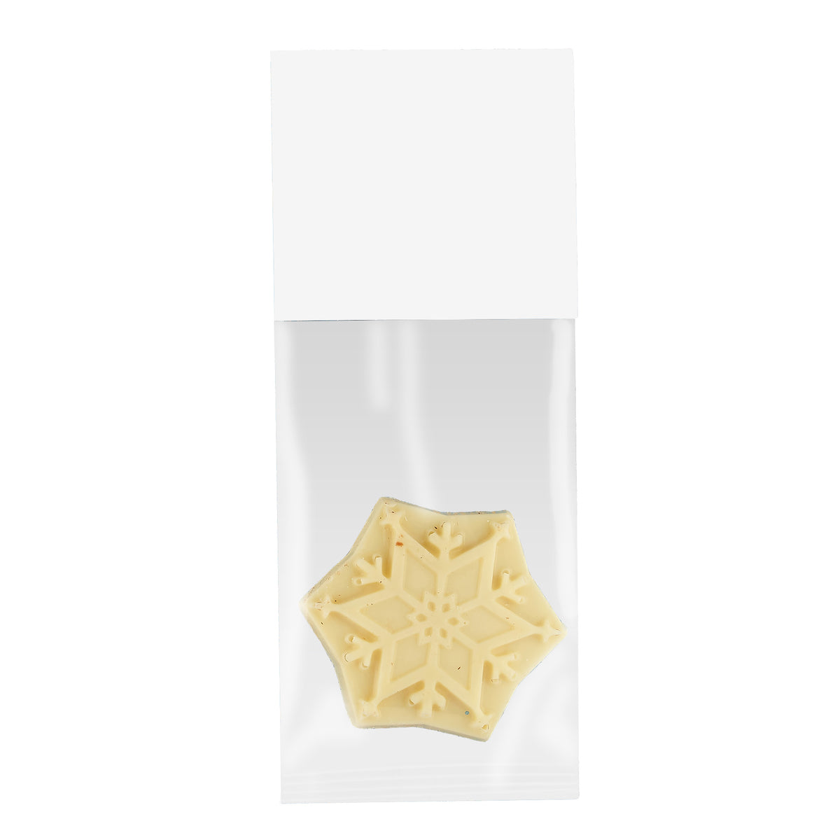 Belgian Chocolate Holiday Icons in Billboard-Style Header Bag with White Chocolate Snowflake