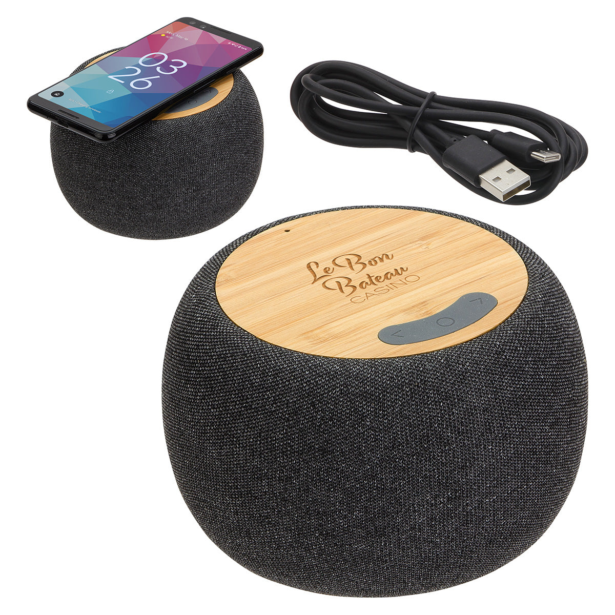 000647 Empire Bamboo Wireless Speaker with 5W Wireless Charger