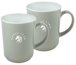 ~ Cyprus 2tone stone/white 14oz mug set of 2 in Jet gift box
