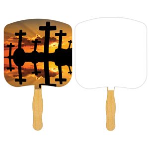 Religious Hand Fan/ Crosses at Sunset