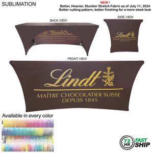 72 Hr Fast Ship - Sublimated Stretch Curved Fit Table Throw for 6ft table, 3 sided, Open Back