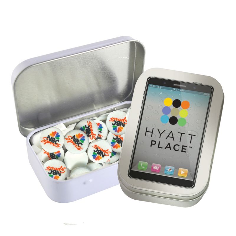 Rectangular Tin with Imprinted Round Mints