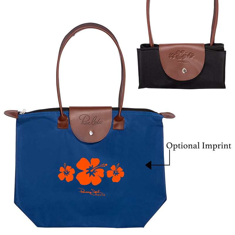 Folding Tote Bag w/Leather Flap Closure