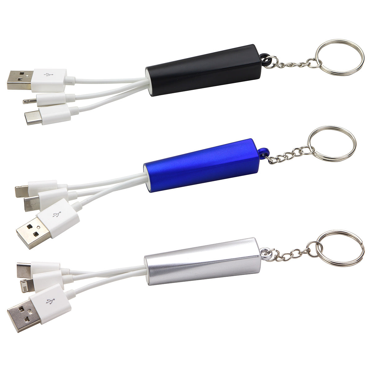 000679 Trey 3-in-1 Light-Up Charging Cable with Keychain