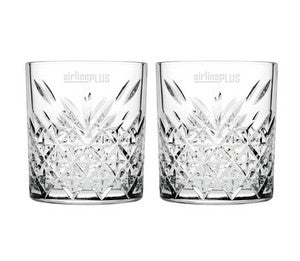 ~Timeless Whiskey 11.75 oz clear glass tumbler S/2 in a Mystique black gift box