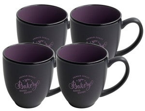 ~ Bistro 16oz 2tone black/purple mug S/4 in Raven gift box