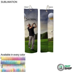 72Hr Fast Ship- Microfiber Dri-Lite Terry Golf Towel,Trifold Grommet & Hook, Sublimated