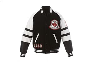 Custom Melton & Leather Varsity Jacket w/Striped Rib Knit Collar