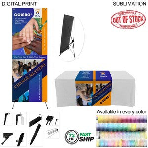 72 Hr Fast Ship - Tradeshow Package, Banner with X-Stand + Sublimated Tablerunner, Easy to setup