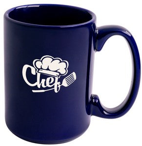 Jumbo 15oz blue ceramic mug - Etched