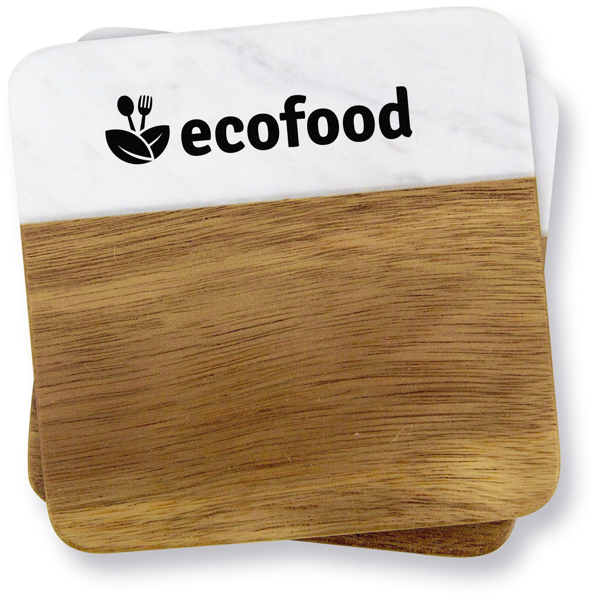 2 Pc. Acacia Wood & Marble Coaster Set