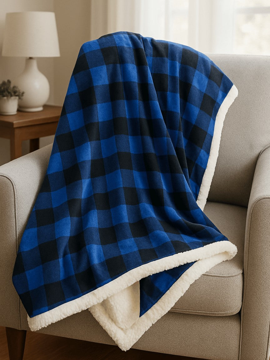 Deluxe Sherpa Throw Blanket- Buffalo Check