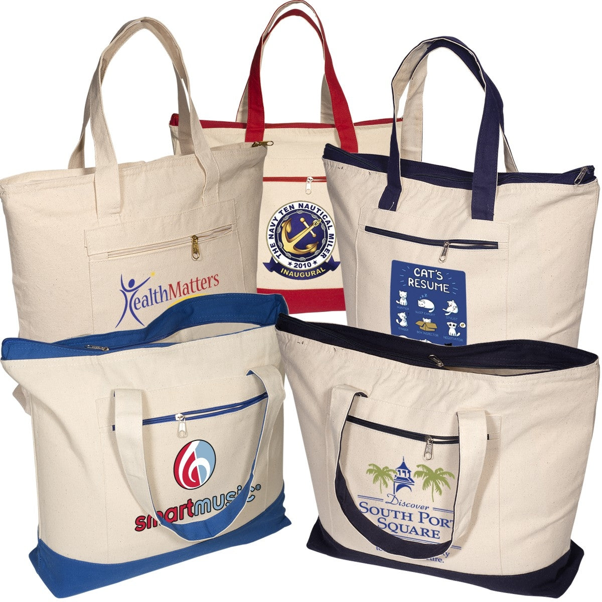 Zippered Cotton Boat Tote