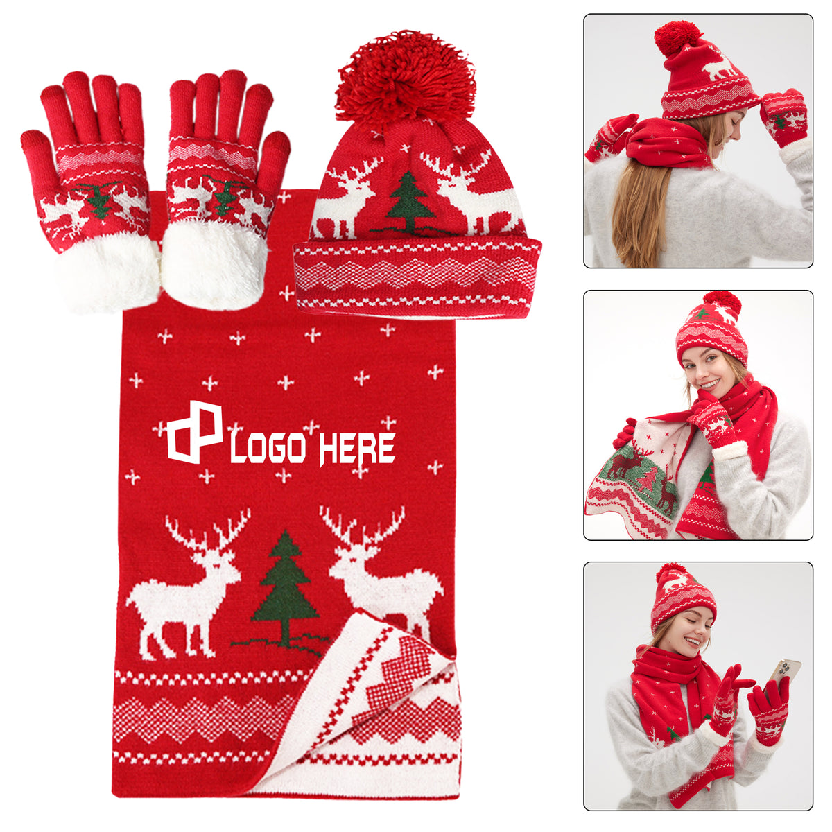 Christmas Warm Scarf 3-Piece Set
