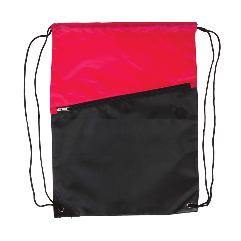 Two-Tone Poly Drawstring Backpack w/Zipper Front Pocket