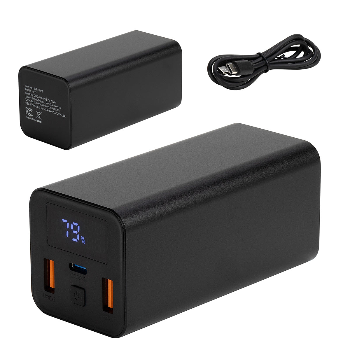 000748 Touring 20000mAh 65W PD Power Bank with Type-C & Dual USB Ports