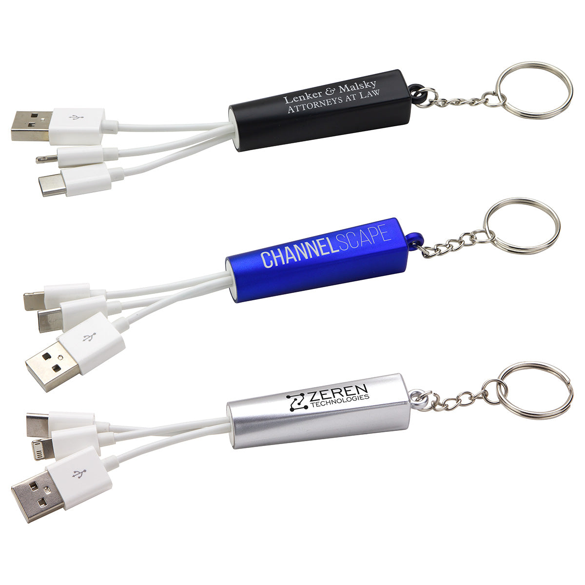 000679 Trey 3-in-1 Light-Up Charging Cable with Keychain