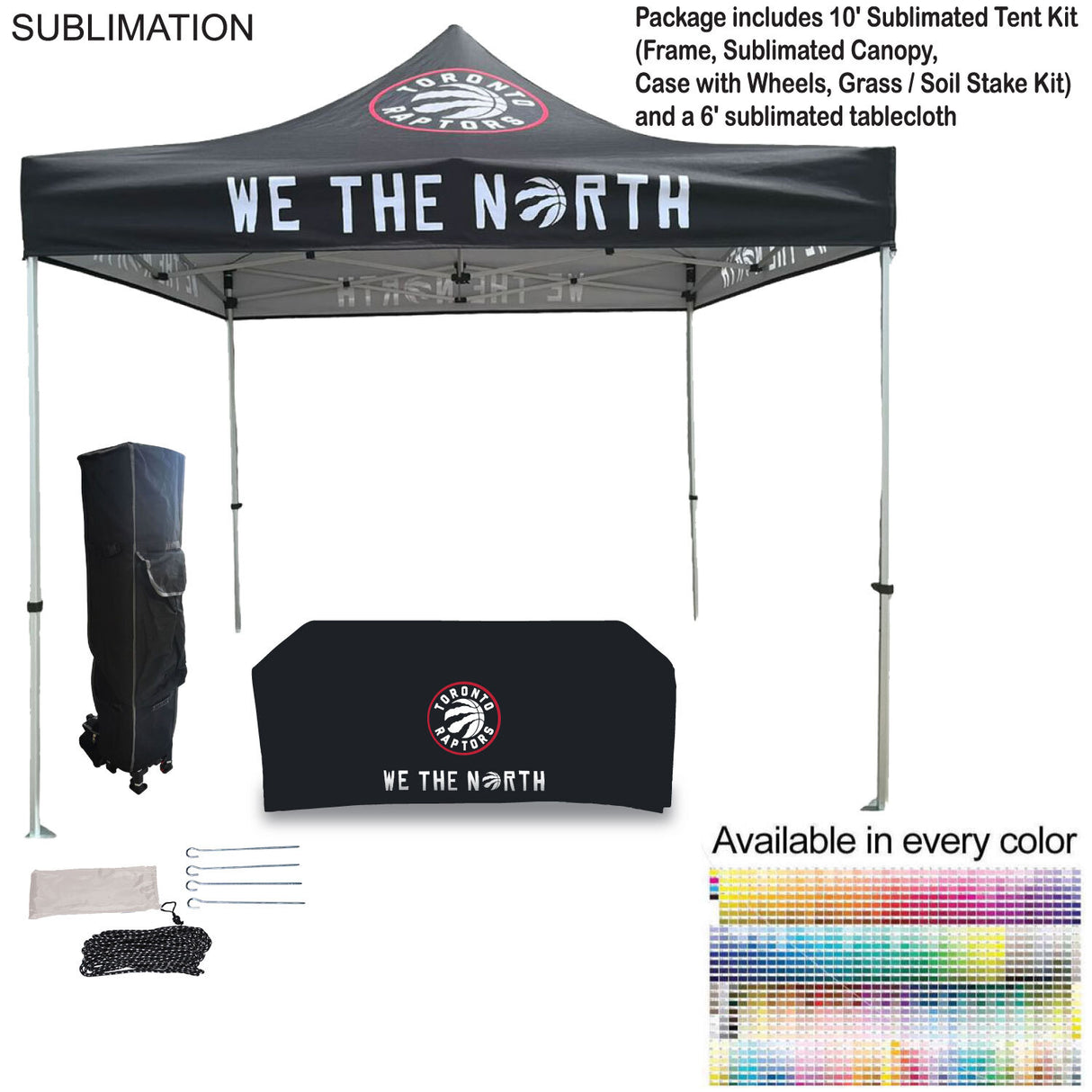 Event Package, 10' Premium sublimated Tent Kit and 6' Sublimated Box Fit Tablecloth (Best Seller)