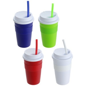 Bistro 14 oz Coffee Cup with Silicone Sleeve + Straw