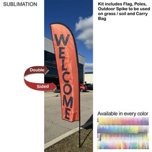 000559 10' Small Feather Flag Kit, Full Color Graphics Double Sided, Outdoor Spike base and Bag Included