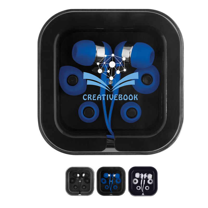 Earbuds w/Microphone in Square Case