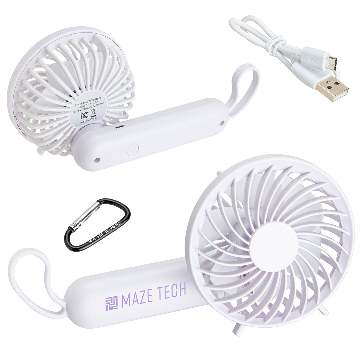 000603 Quiet Breeze Rechargeable Hand Fan with Carabiner