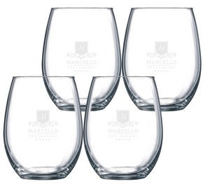 ~Veranda 15oz stemless wine S/4 in a Midnight box - Etched