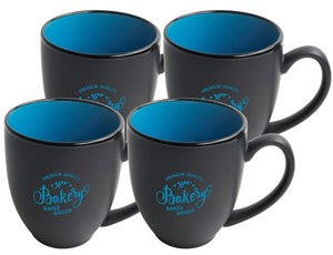 ~ Bistro 16oz 2tone black/sky blue mug S/4 in Raven gift box