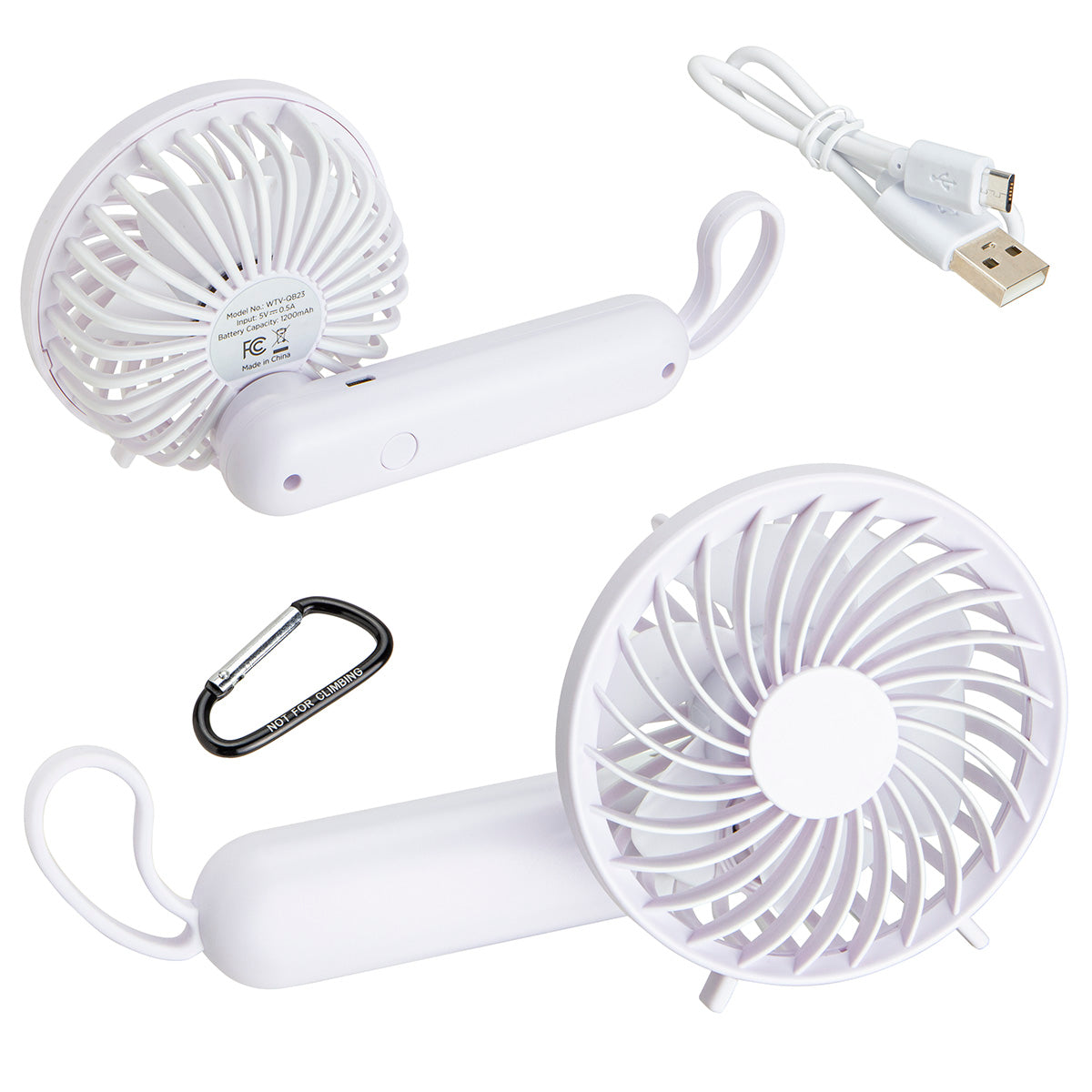 000603 Quiet Breeze Rechargeable Hand Fan with Carabiner