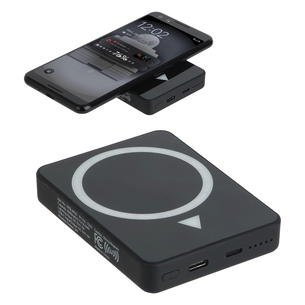 Arc 5000mAh Power Bank with Magnetic Wireless Charger