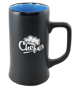 Cambria 14oz ceramic stein matte black with sky blue interior in Ripple gift box - Etched