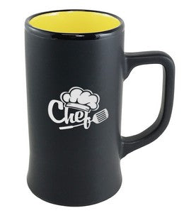 Cambria 14oz ceramic stein matte black with yellow interior in Ripple gift box - Etched