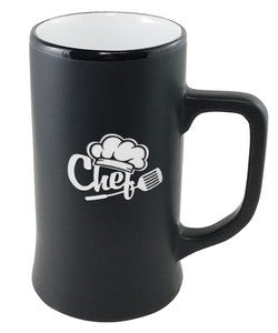 Cambria 14oz ceramic stein matte black with white interior in Ripple gift box - Etched