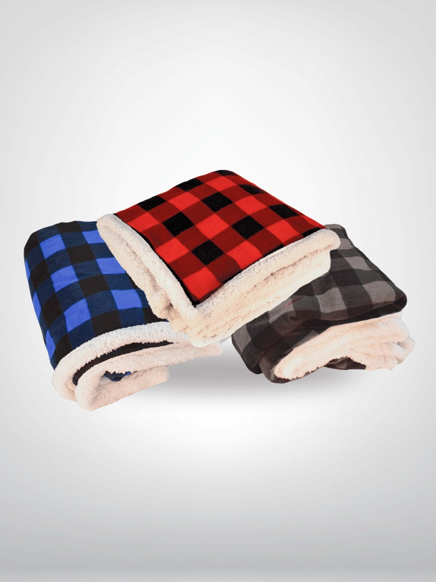 Deluxe Sherpa Throw Blanket- Buffalo Check