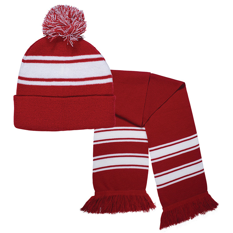 Knit Stripe Comfy Beanie/Scarf Combo