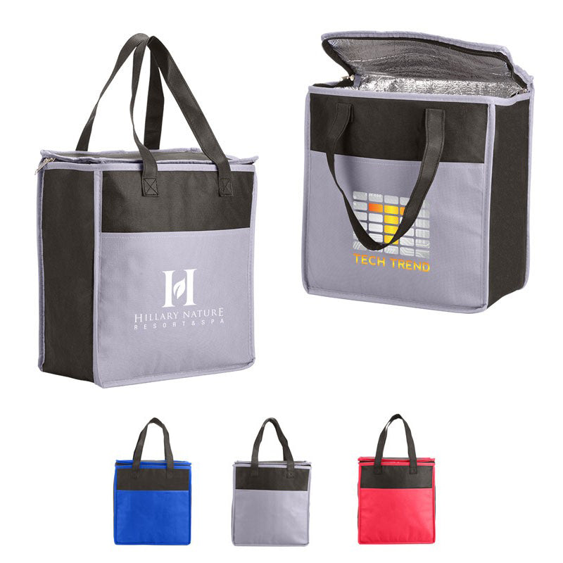 Two-Tone Flat Top Insulated Non-Woven Grocery Tote